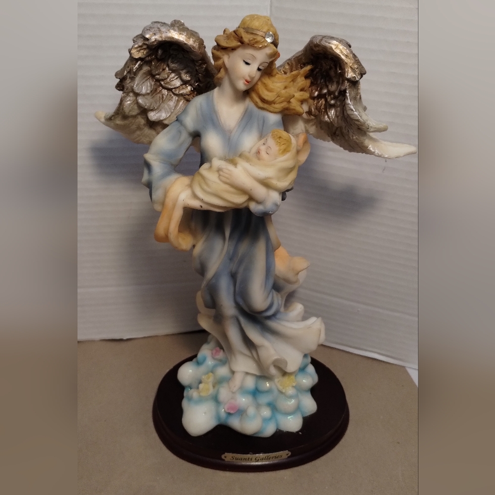 Vintage Angel Figurine Holding Baby 12" Tall